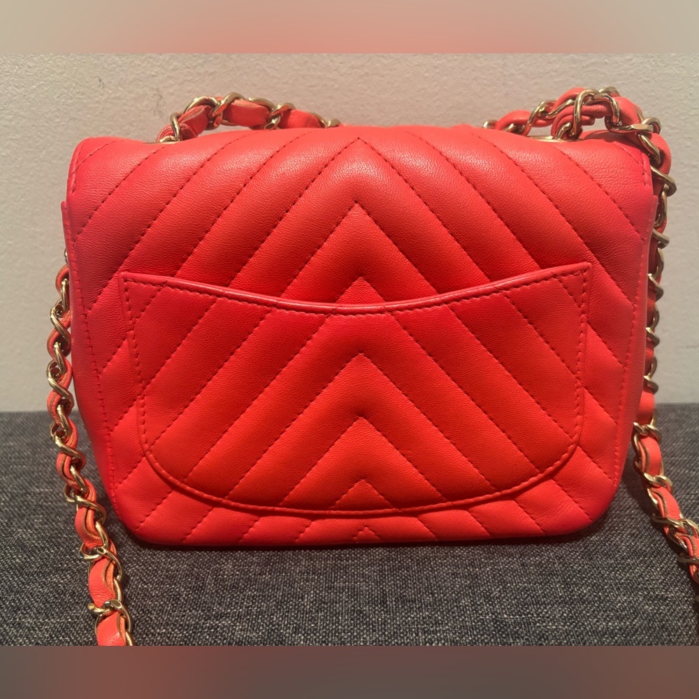 Chanel Red Chevron Mini Square Flap Bag - Picture 3 of 12